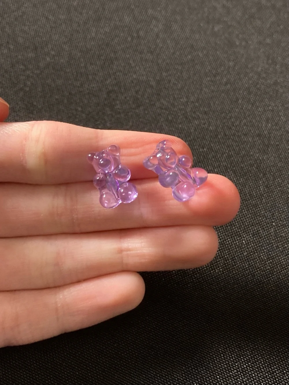 Handmade Pastel Purple Transparent Gummy Bear Stud Earrings
